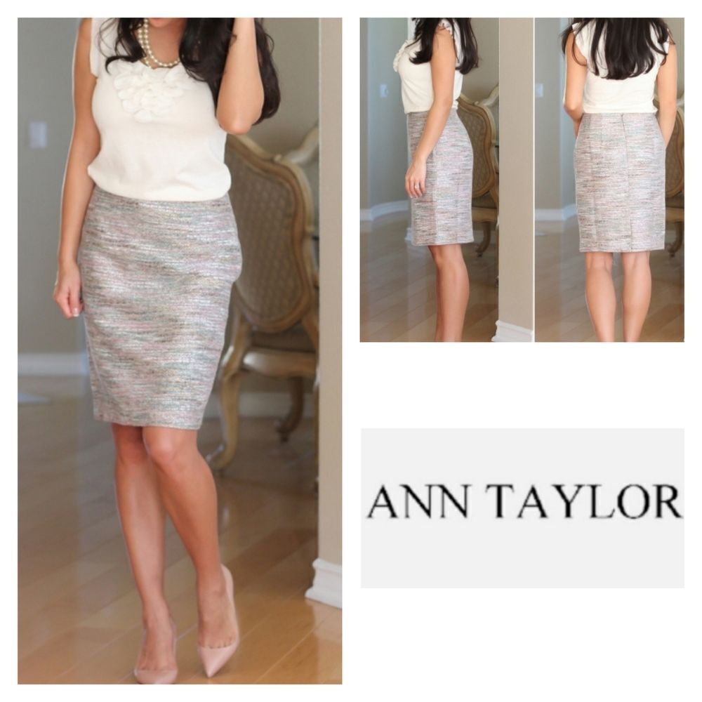 Ann Taylor Pastel Tweed Pencil Skirt